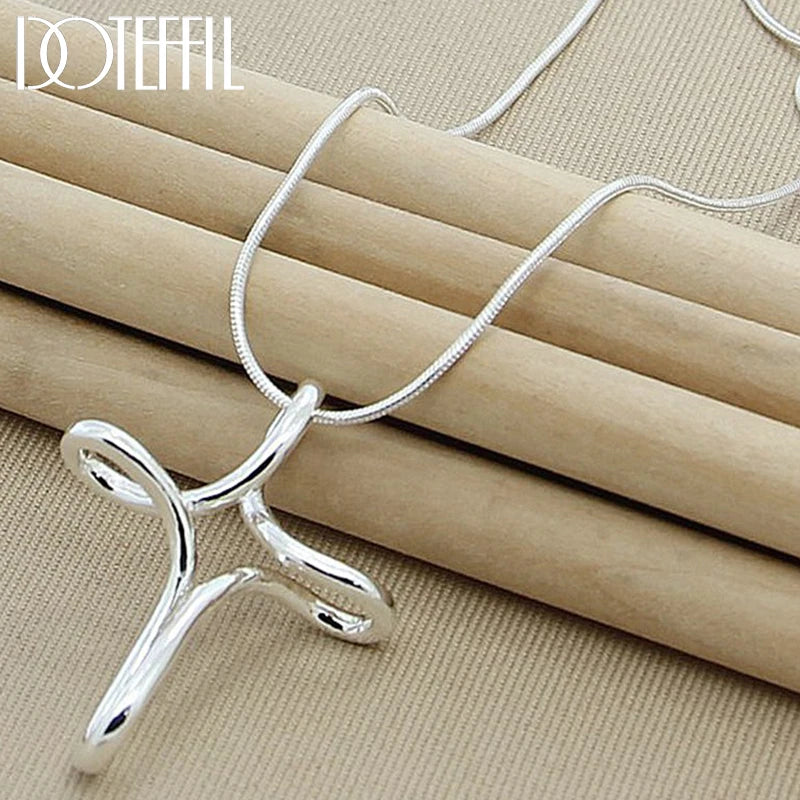 DOTEFFIL 925 Sterling Silver Cross Pendant Necklace for Women Snake Chain 16-30 Inch Fashion Wedding Engagement Jewelry