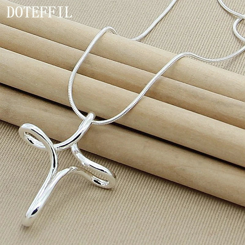 DOTEFFIL 925 Sterling Silver Cross Pendant Necklace for Women Snake Chain 16-30 Inch Fashion Wedding Engagement Jewelry