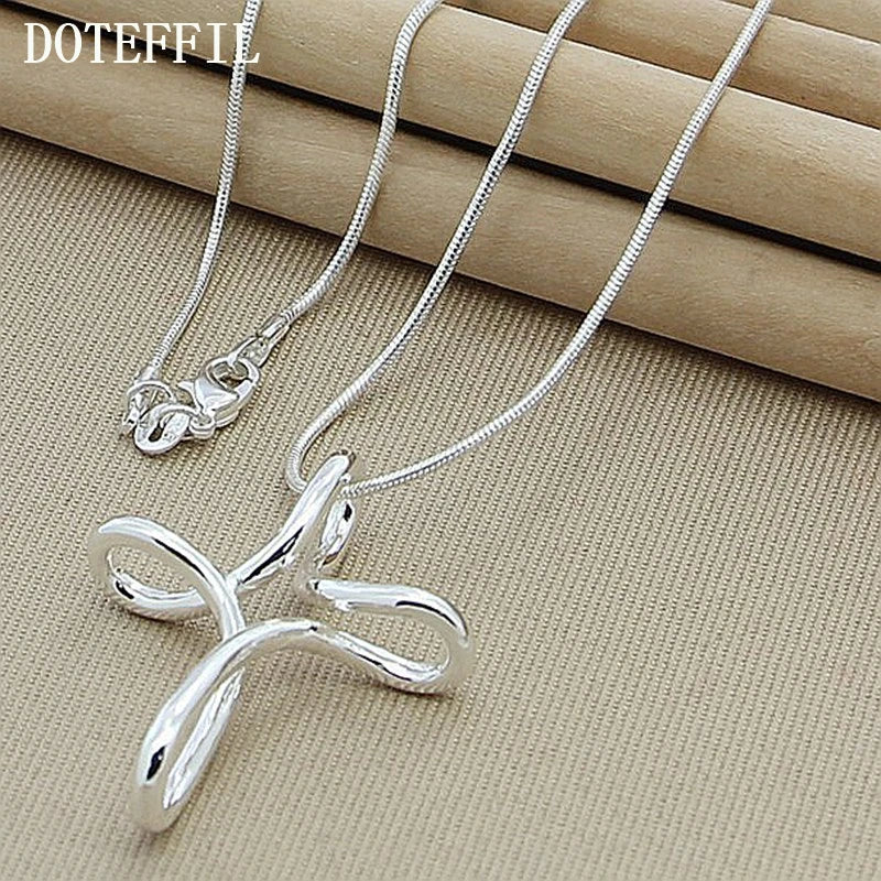 DOTEFFIL 925 Sterling Silver Cross Pendant Necklace for Women Snake Chain 16-30 Inch Fashion Wedding Engagement Jewelry