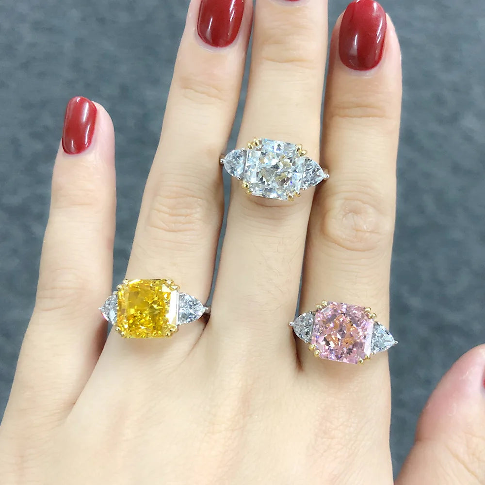 925 Sterling Silver Paraiba Emerald Tourmaline Gemstone Rings For Women Engagement Party Fashion Wedding Jewelry 9*9mm