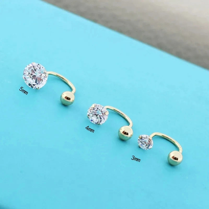 1 Pair Sterling Silver Tragus Helix Stud Earrings - Zircon Hoop Nose Ring Conch Piercing Jewelry