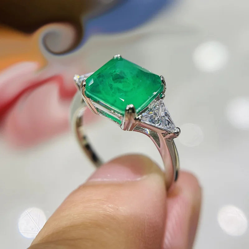 925 Sterling Silver Paraiba Emerald Tourmaline Gemstone Rings For Women Engagement Party Fashion Wedding Jewelry 9*9mm