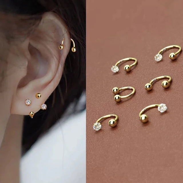 1 Pair Sterling Silver Tragus Helix Stud Earrings - Zircon Hoop Nose Ring Conch Piercing Jewelry
