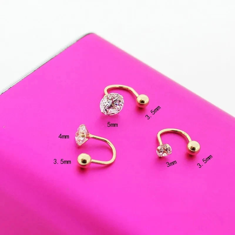 1 Pair Sterling Silver Tragus Helix Stud Earrings - Zircon Hoop Nose Ring Conch Piercing Jewelry